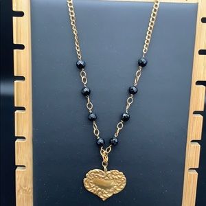 Gold over Silver Onyx Heart Necklace $125